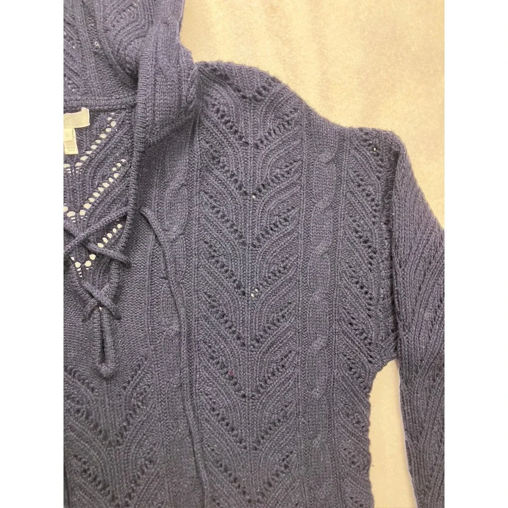 Joie Navy Blue Wool Cashmere Lace Up Hooded Sweater 18-5-004803-SW01298 Womens S - Picture 6 of 11